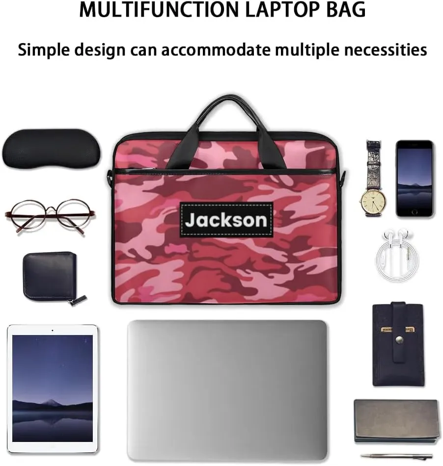 Custom Name Camouflage Laptop Bags for Men Women, Personalized Text Laptop Case Computer Bags for Work, 15 Inch