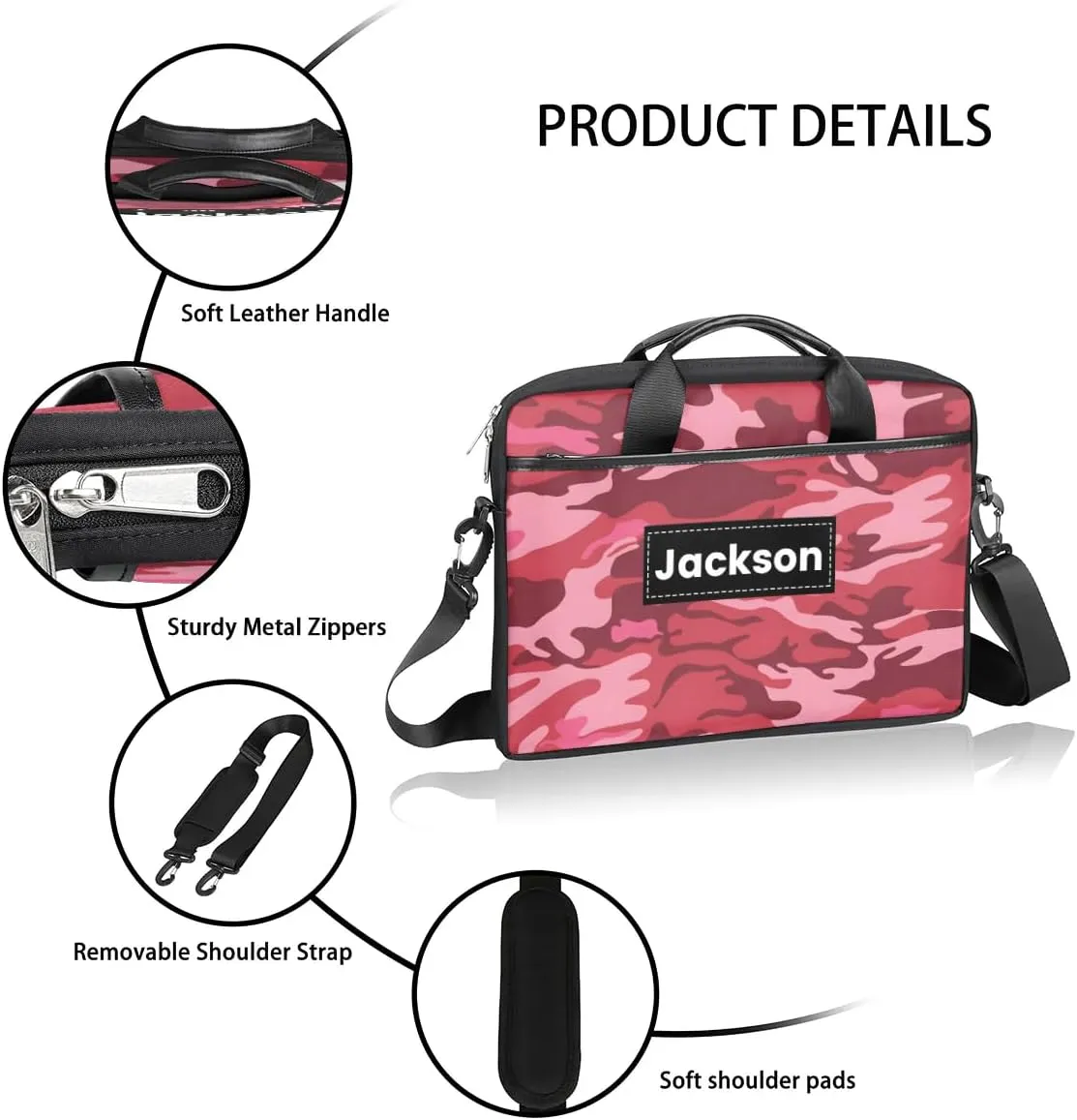 Custom Name Camouflage Laptop Bags for Men Women, Personalized Text Laptop Case Computer Bags for Work, 15 Inch