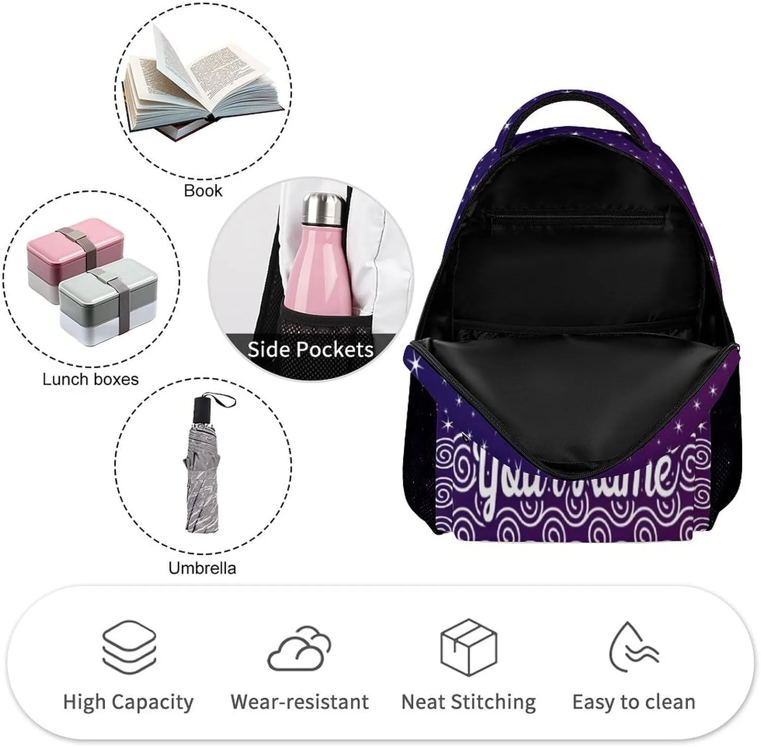 Custom Peacock Backpack for Kids Girls Boys School, 16 Inches Cute Peacocks Theme Bookbag, Adjustable, Lightweight, Large Capacity, Colorful Daily Casual Purple Backpacks