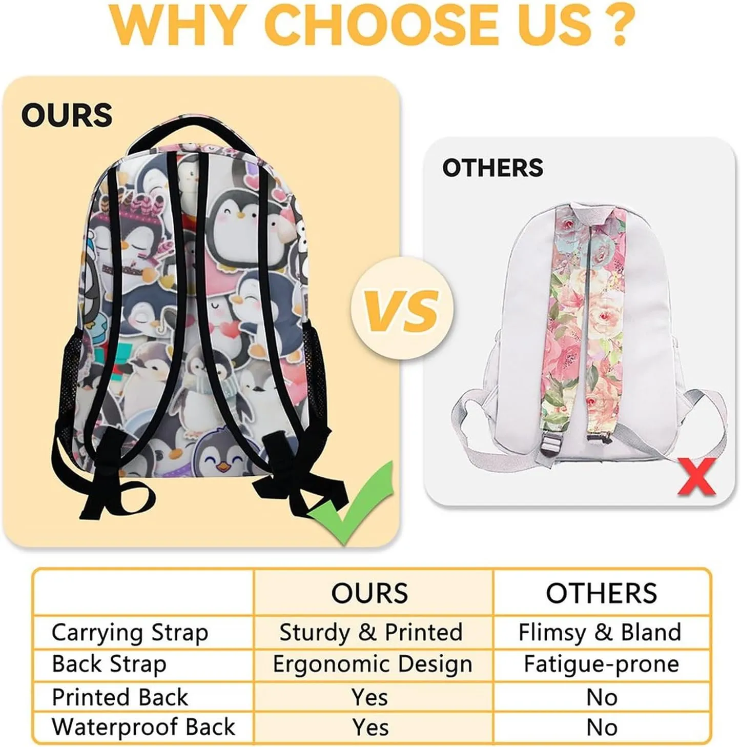 Custom Penguin Backpack for Girls Boys, 16 Inch Blue Backpacks for School, Cute Lightweight Durable Bookbag for Kids