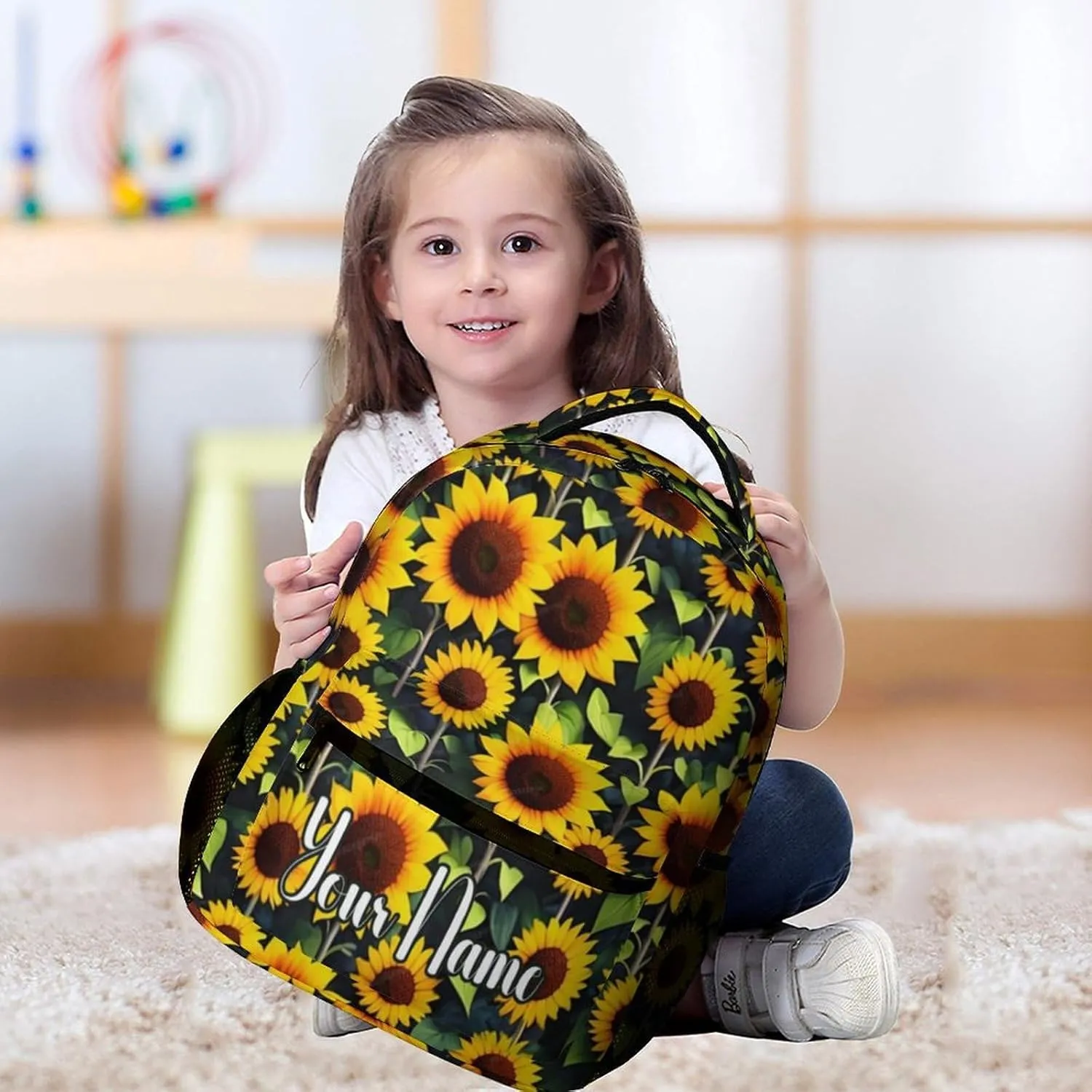 Custom Sunflower Backpack for Kids Girls Boys School, 16 Inches Cute Sunflowers Theme Bookbag, Adjustable, Lightweight, Large Capacity, Colorful Daily Casual Backpacks
