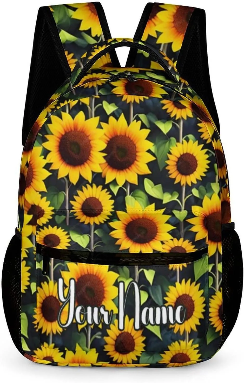 Custom Sunflower Backpack for Kids Girls Boys School, 16 Inches Cute Sunflowers Theme Bookbag, Adjustable, Lightweight, Large Capacity, Colorful Daily Casual Backpacks