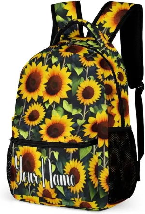 Custom Sunflower Backpack for Kids Girls Boys School, 16 Inches Cute Sunflowers Theme Bookbag, Adjustable, Lightweight, Large Capacity, Colorful Daily Casual Backpacks