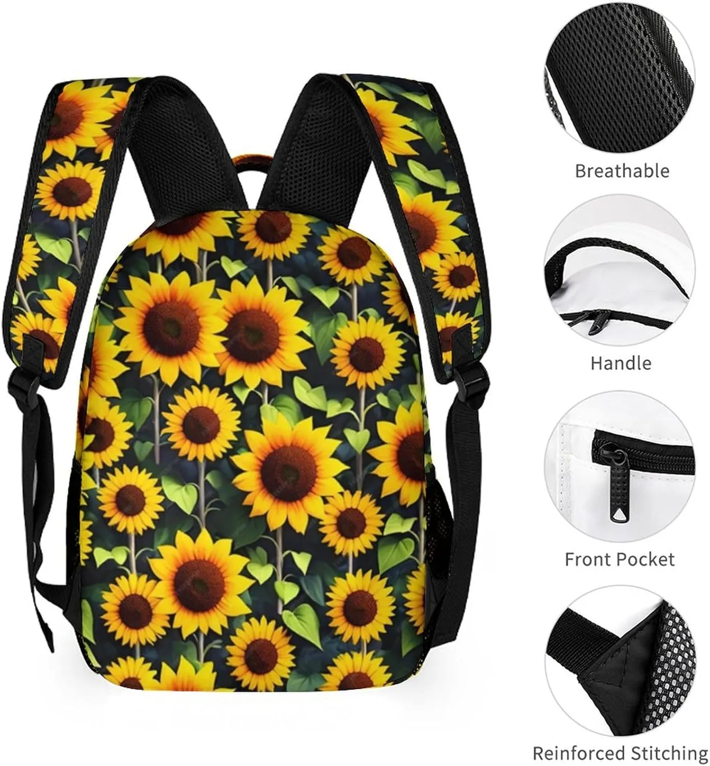 Custom Sunflower Backpack for Kids Girls Boys School, 16 Inches Cute Sunflowers Theme Bookbag, Adjustable, Lightweight, Large Capacity, Colorful Daily Casual Backpacks