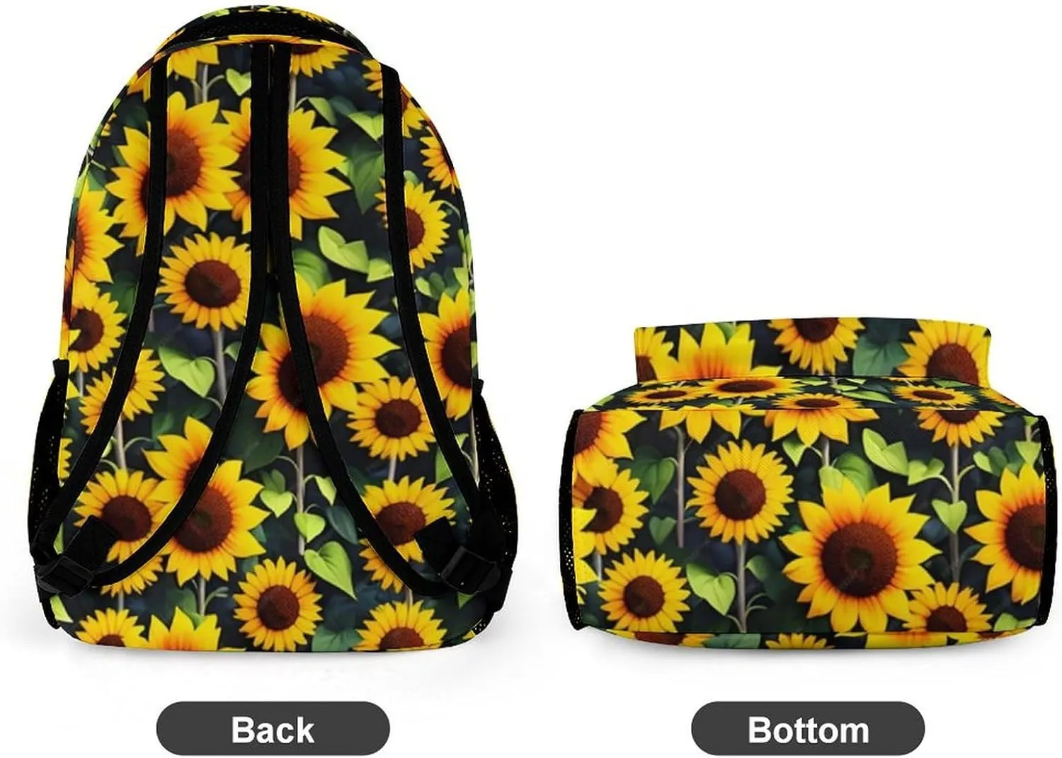 Custom Sunflower Backpack for Kids Girls Boys School, 16 Inches Cute Sunflowers Theme Bookbag, Adjustable, Lightweight, Large Capacity, Colorful Daily Casual Backpacks