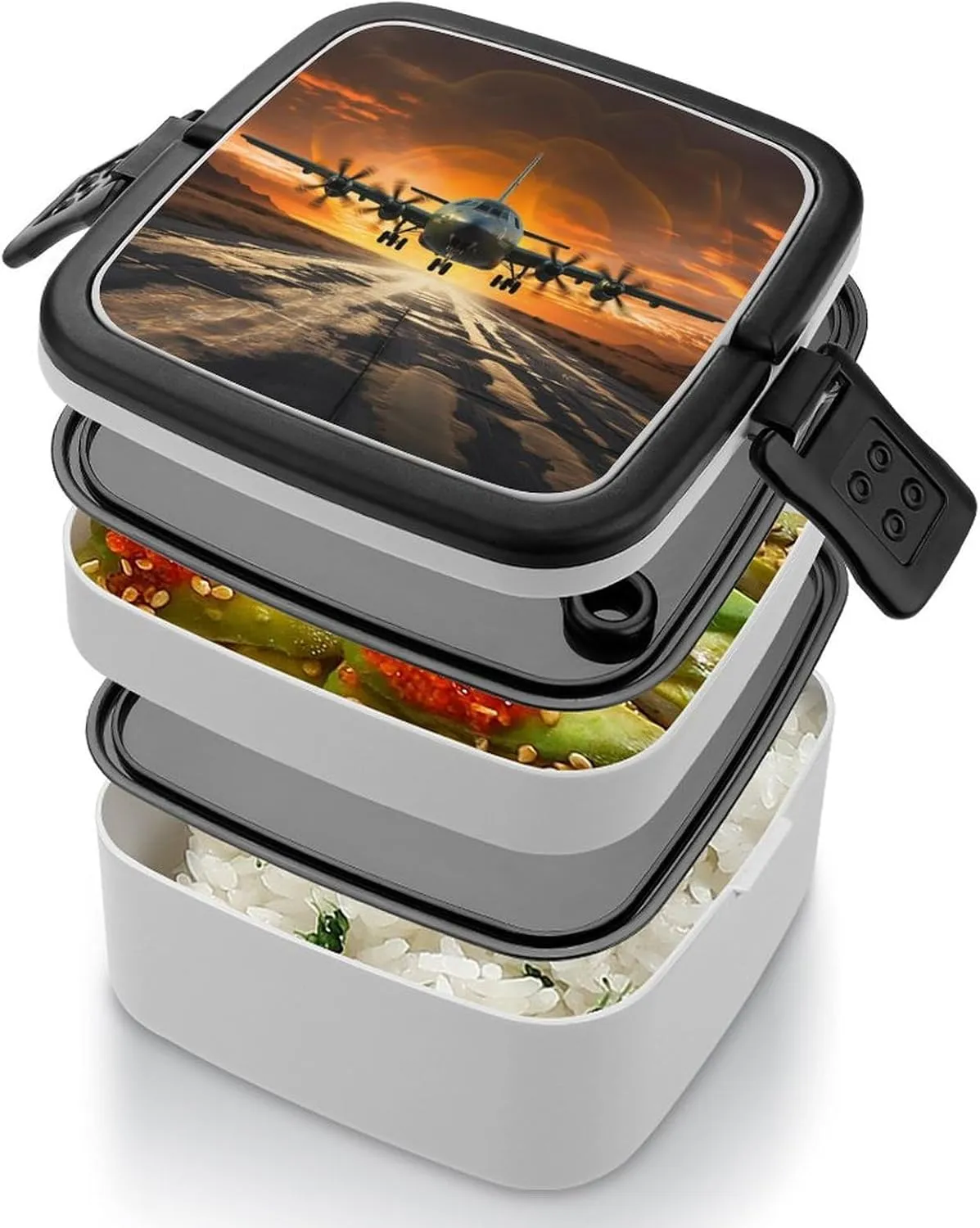 Customizable Design Double Layer Bento Box Leak Proof Durable Aircraft Approach Printing Lunch Container for Work, Travel & Outdoor Adventures