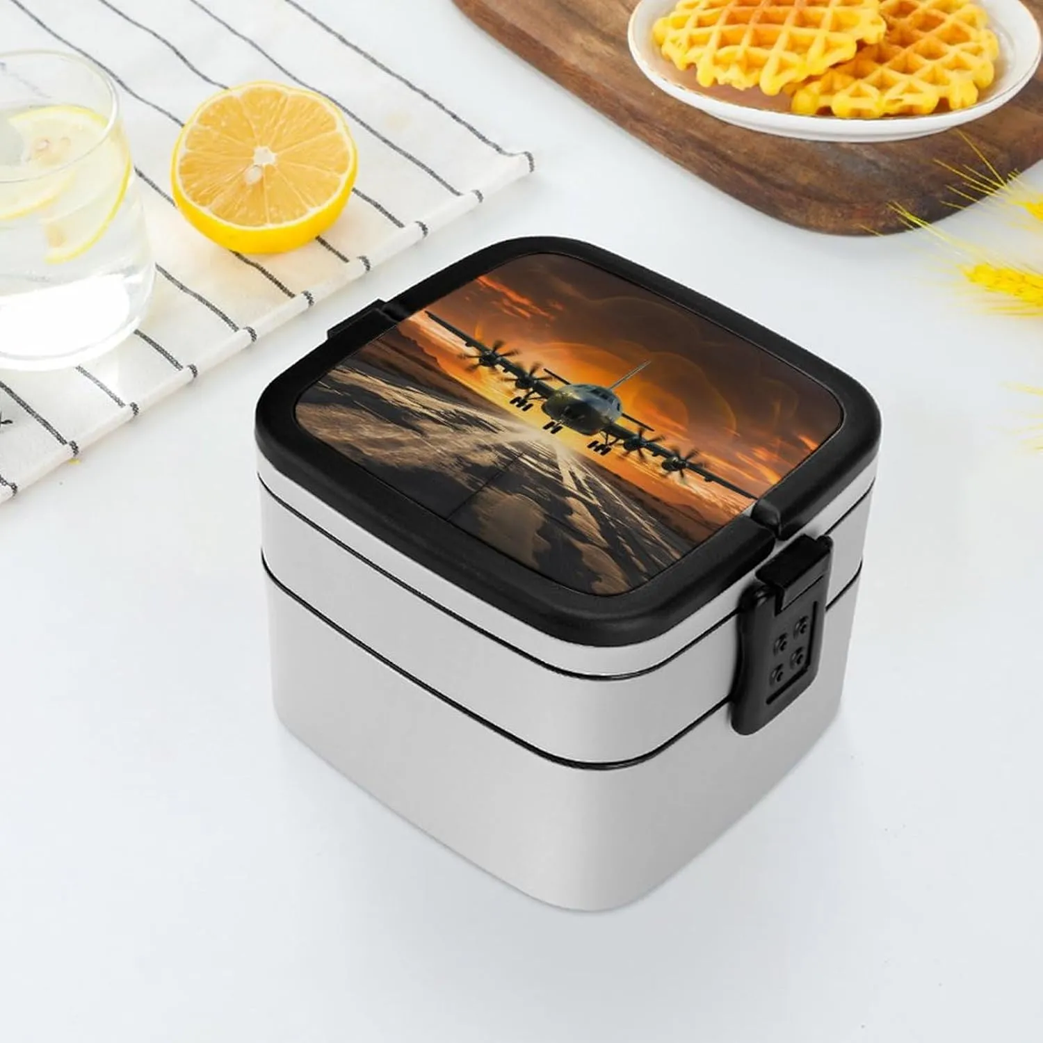 Customizable Design Double Layer Bento Box Leak Proof Durable Aircraft Approach Printing Lunch Container for Work, Travel & Outdoor Adventures