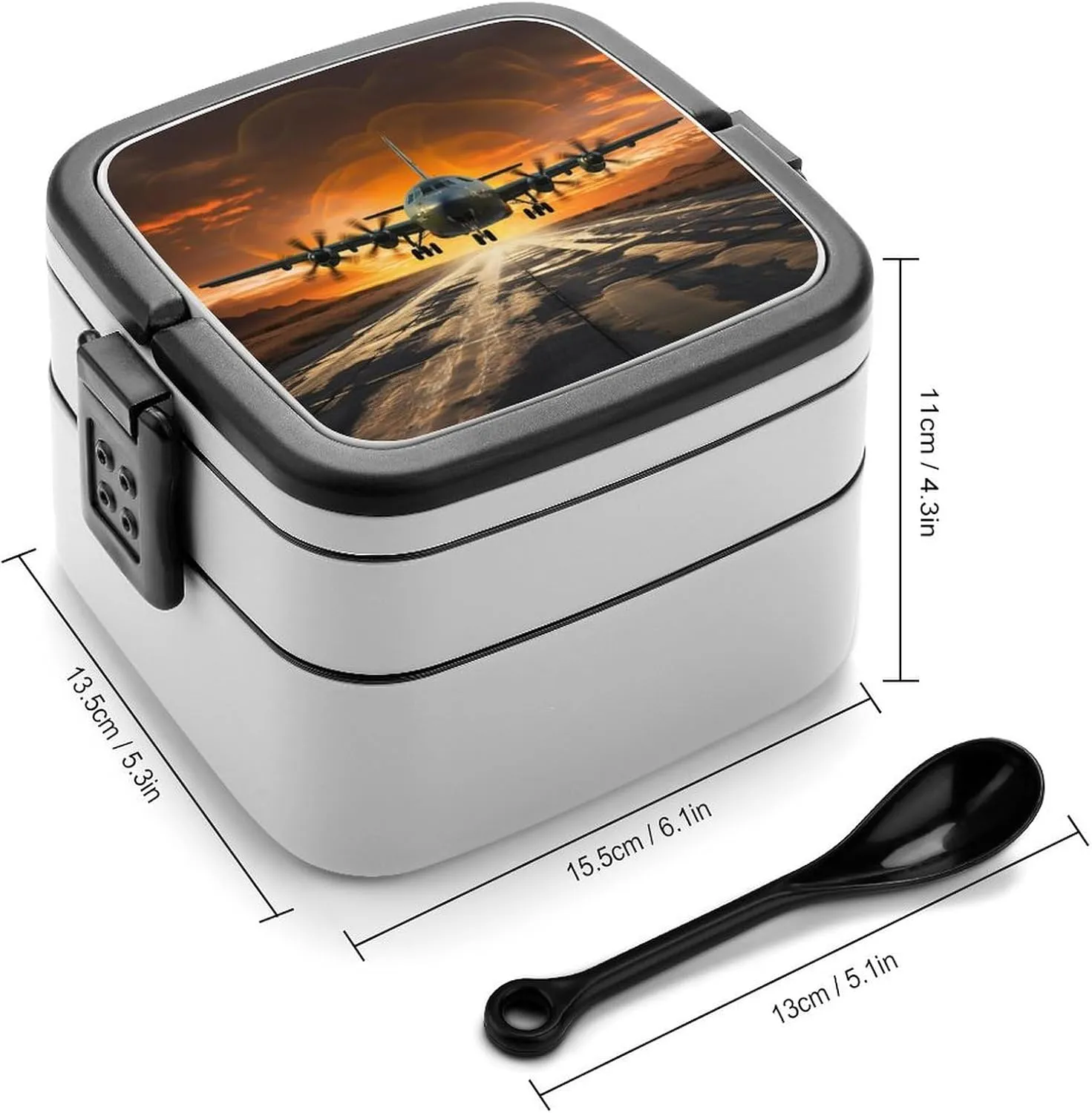 Customizable Design Double Layer Bento Box Leak Proof Durable Aircraft Approach Printing Lunch Container for Work, Travel & Outdoor Adventures