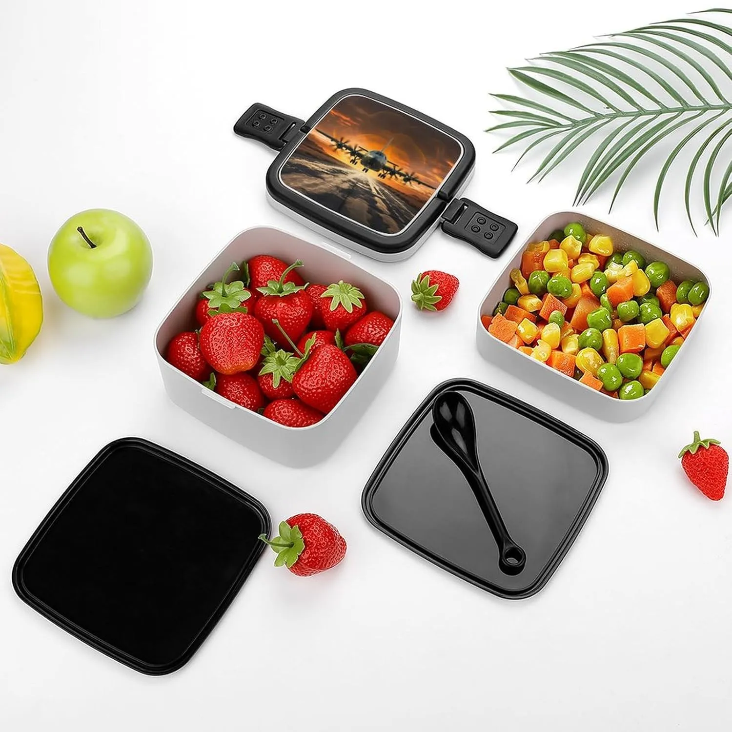 Customizable Design Double Layer Bento Box Leak Proof Durable Aircraft Approach Printing Lunch Container for Work, Travel & Outdoor Adventures