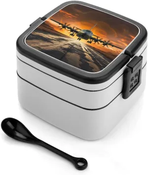Customizable Design Double Layer Bento Box Leak Proof Durable Aircraft Approach Printing Lunch Container for Work, Travel & Outdoor Adventures