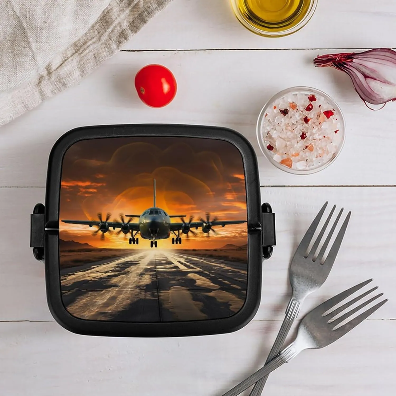Customizable Design Double Layer Bento Box Leak Proof Durable Aircraft Approach Printing Lunch Container for Work, Travel & Outdoor Adventures