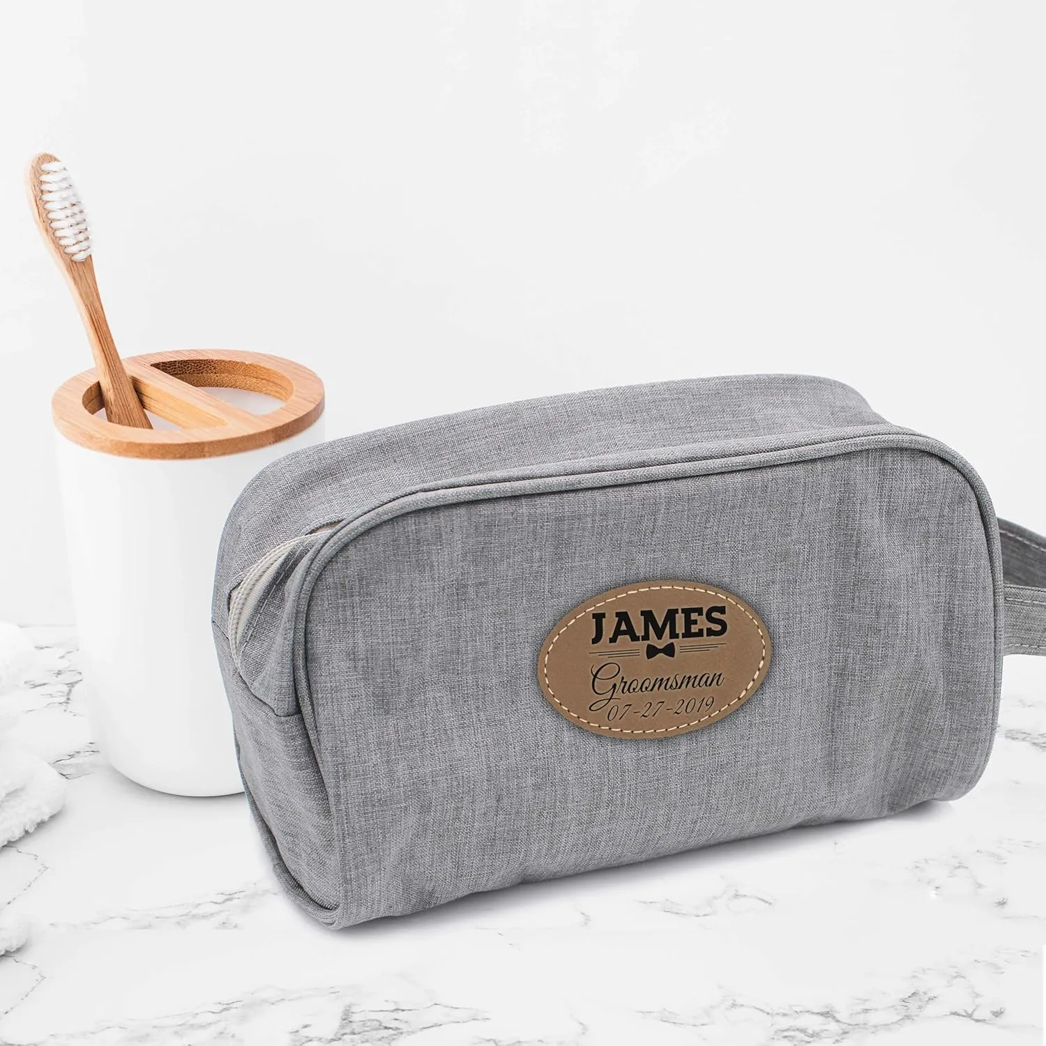 Customized Bridal Travel Toiletry Bags, Personalized Bridesmaid, Groomsmen, Cosmetic, Makeup or Dopp Kit (Grey)