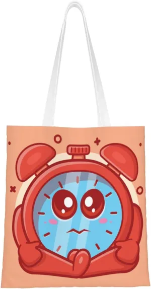 Cute Alarm Clock Tote Bag for Women Canvas Shopping Bags Reusable Beach Bag Grocery Bags Tote Shoulder Bag Gift Bags
