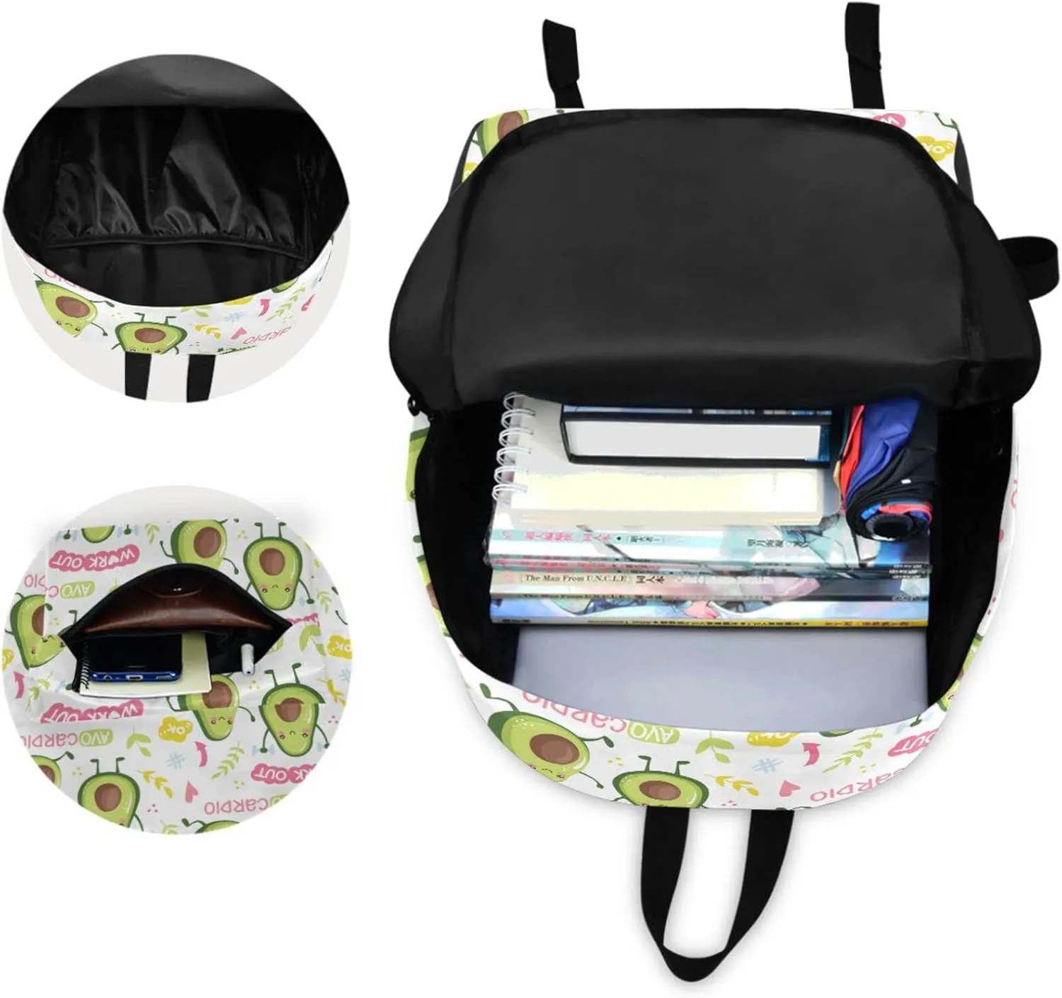 Cute Avocado Leaves Floral Big Travel Laptop Backpack Durable Computer Bag Gift for Men Women School Bookbags Work