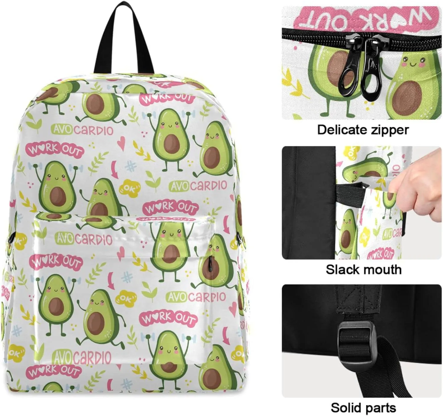 Cute Avocado Leaves Floral Big Travel Laptop Backpack Durable Computer Bag Gift for Men Women School Bookbags Work