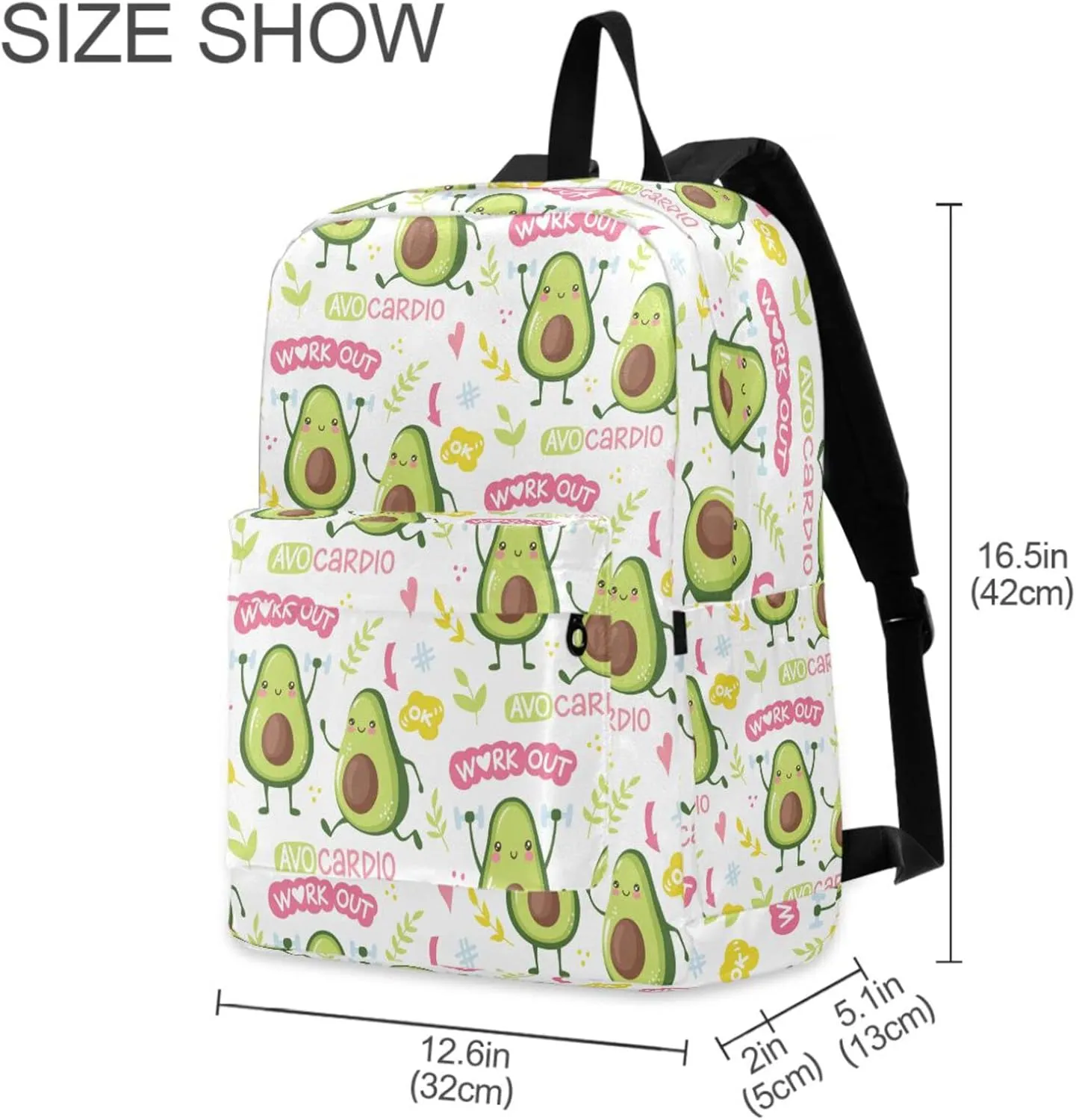 Cute Avocado Leaves Floral Big Travel Laptop Backpack Durable Computer Bag Gift for Men Women School Bookbags Work
