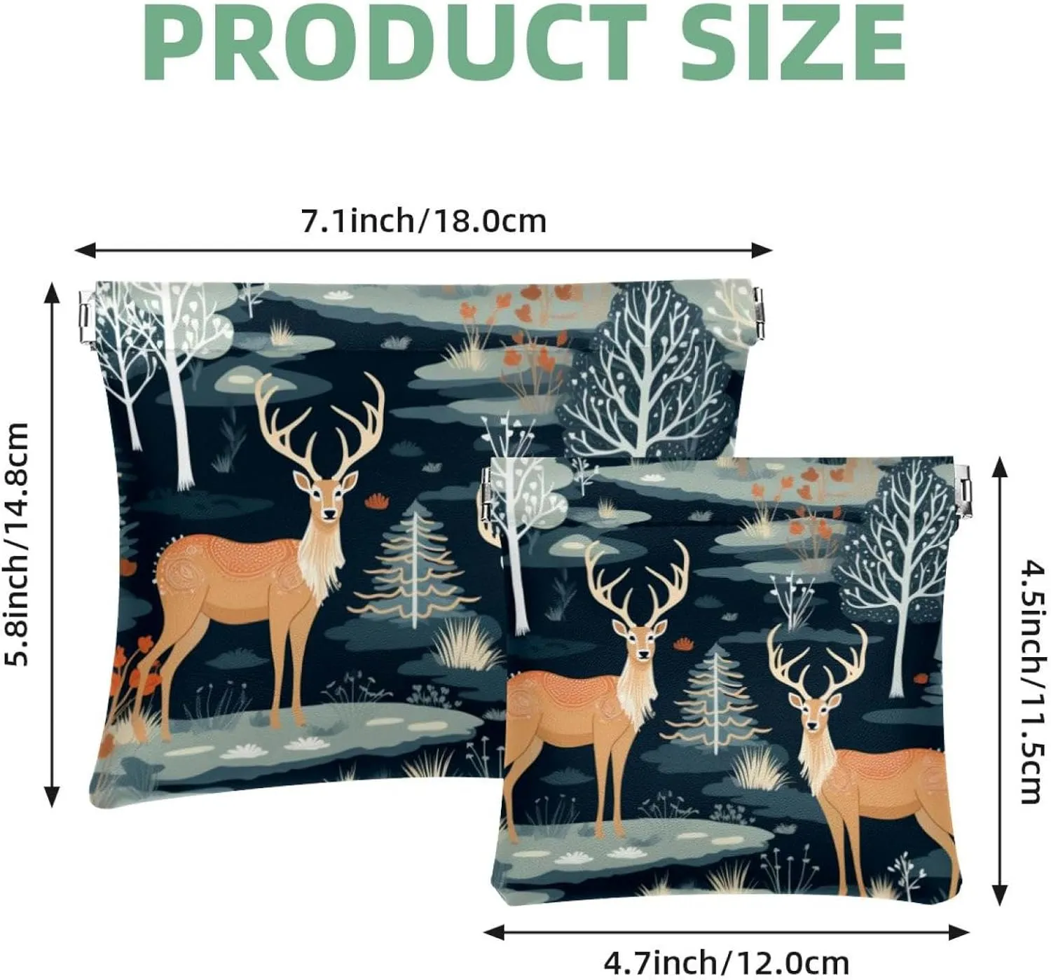 Cute Christmas Elk-1876 Pocket Cosmetic Bag, Waterproof Squeeze Makeup Bag No Zipper Self-Closing, Portable Mini Travel Storage for Headphones Jewelry