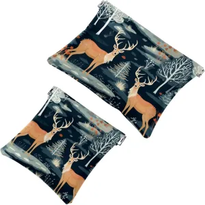Cute Christmas Elk-1876 Pocket Cosmetic Bag, Waterproof Squeeze Makeup Bag No Zipper Self-Closing, Portable Mini Travel Storage for Headphones Jewelry
