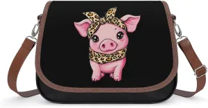 Cute Pigs Piggy Wearing Leopard Bandanna Crossbody Bags for Women Leather Tote Bag Handbag Purse for Work Travel