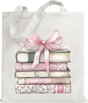 Cute Pink Book Canvas Tote Bag, Book Lovers Gifts - Valentines, Birthday Gifts for Book Lovers Women - Reading Accessories, Librarian, Bookish, Readers, Library Present