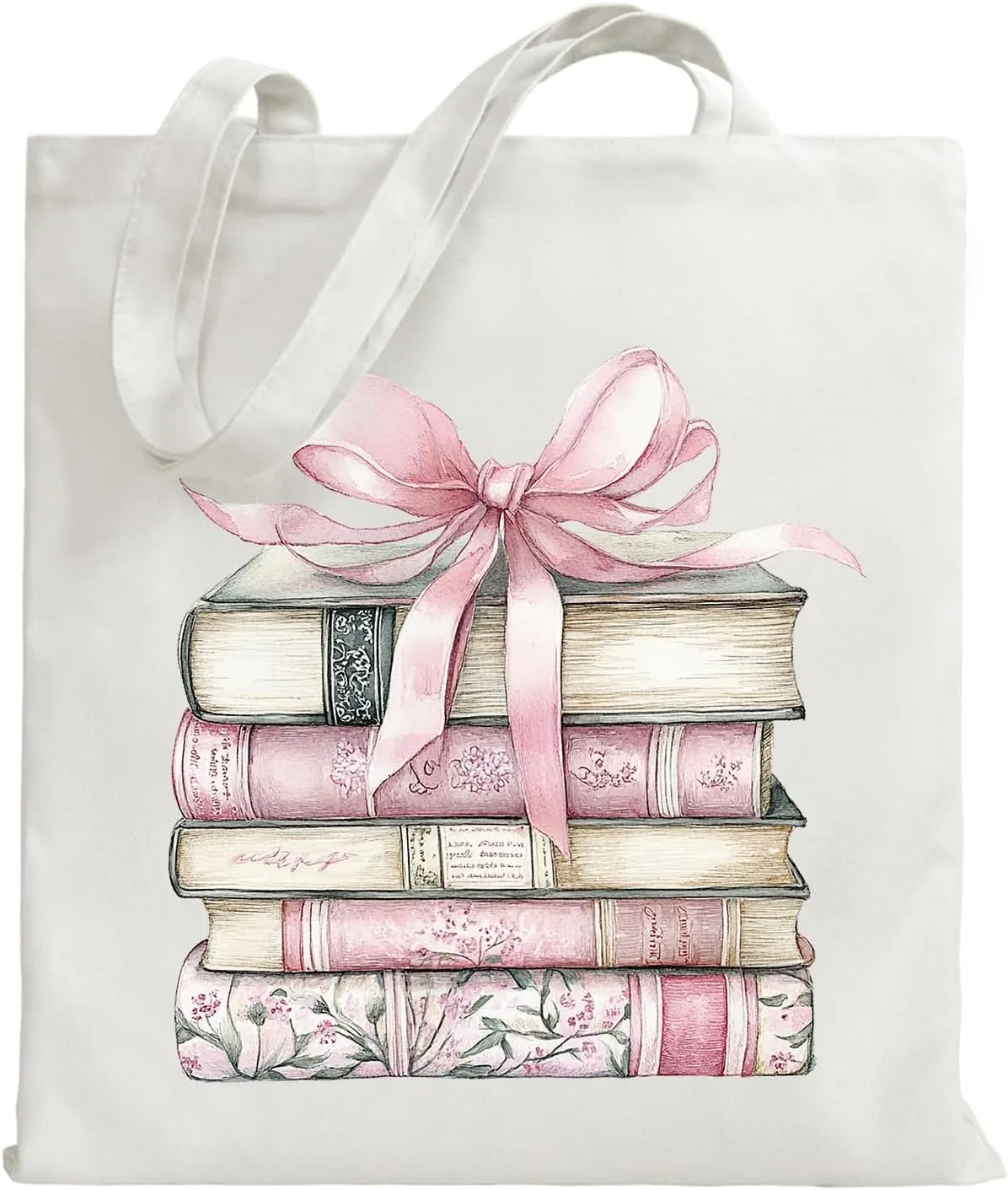Cute Pink Book Canvas Tote Bag, Book Lovers Gifts - Valentines, Birthday Gifts for Book Lovers Women - Reading Accessories, Librarian, Bookish, Readers, Library Present