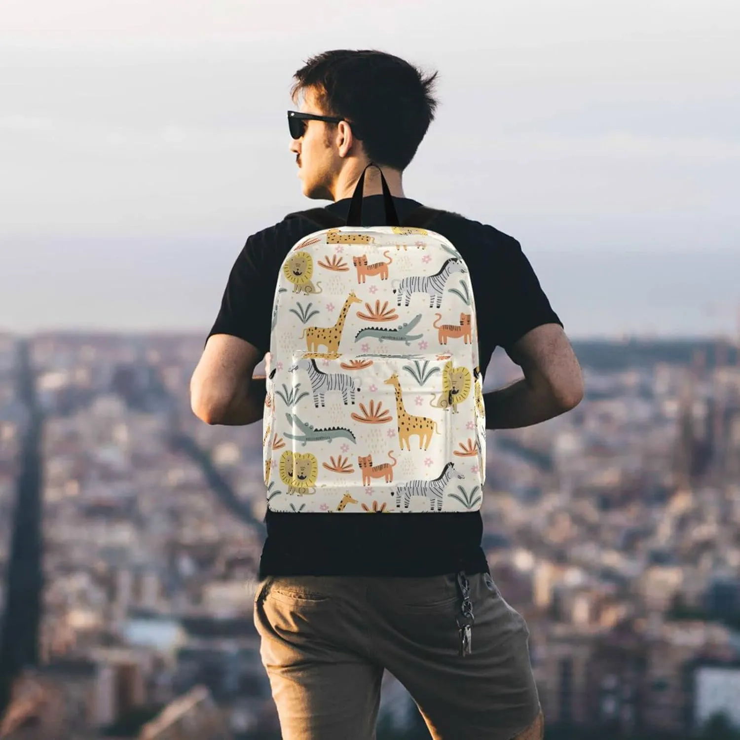 Cute Wild Animals Giraffe Zebra Childish Large Durable Laptop Backpack, Portable Travel Bag for Boys Girls School Bookbag Work Fit 15.6 Inch Notebook
