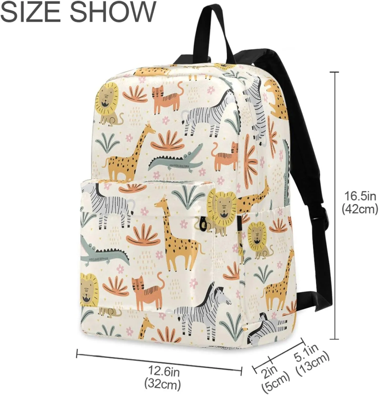 Cute Wild Animals Giraffe Zebra Childish Large Durable Laptop Backpack, Portable Travel Bag for Boys Girls School Bookbag Work Fit 15.6 Inch Notebook