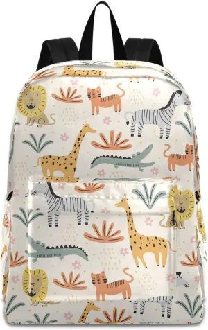 Cute Wild Animals Giraffe Zebra Childish Large Durable Laptop Backpack, Portable Travel Bag for Boys Girls School Bookbag Work Fit 15.6 Inch Notebook