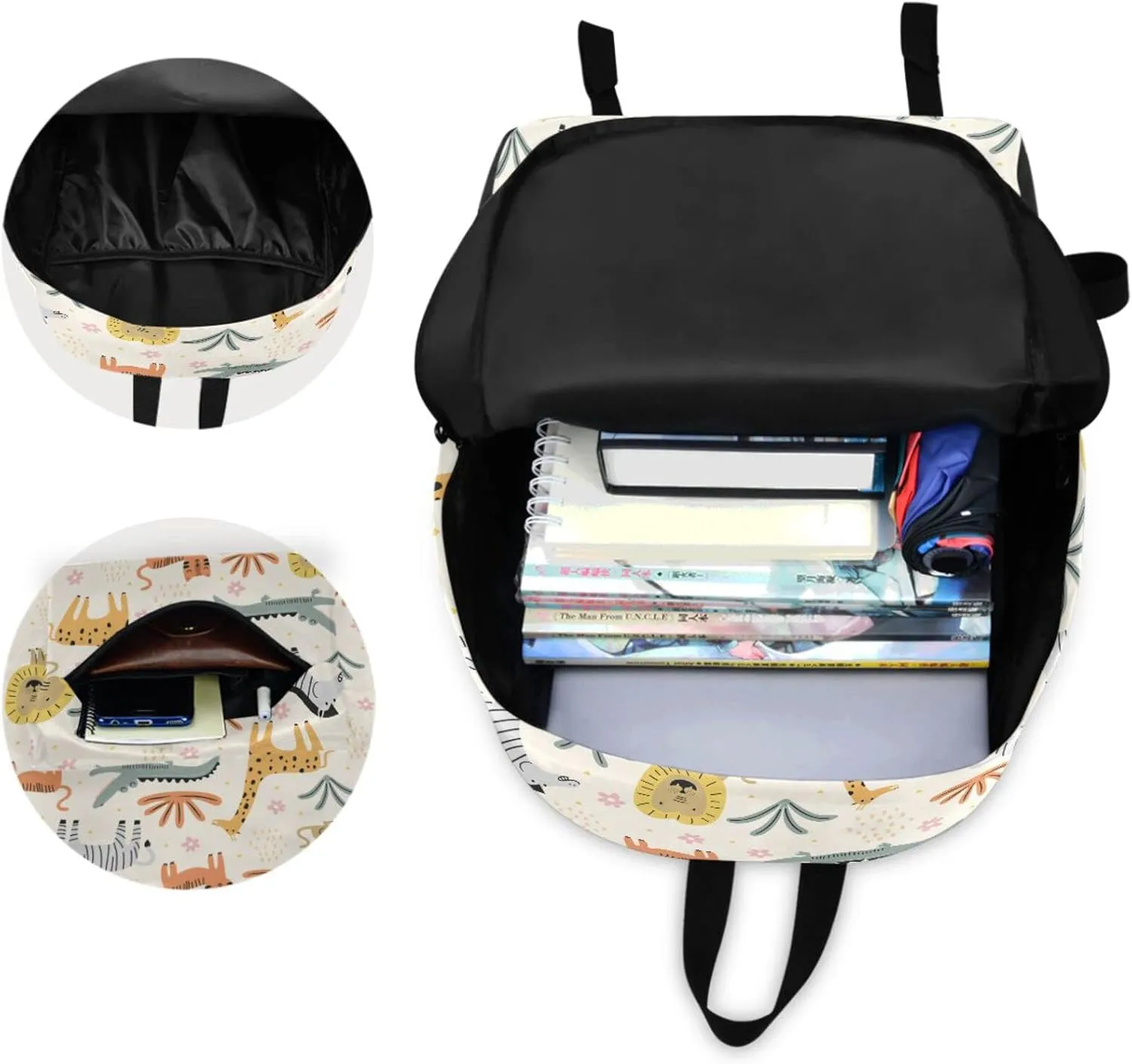 Cute Wild Animals Giraffe Zebra Childish Large Durable Laptop Backpack, Portable Travel Bag for Boys Girls School Bookbag Work Fit 15.6 Inch Notebook