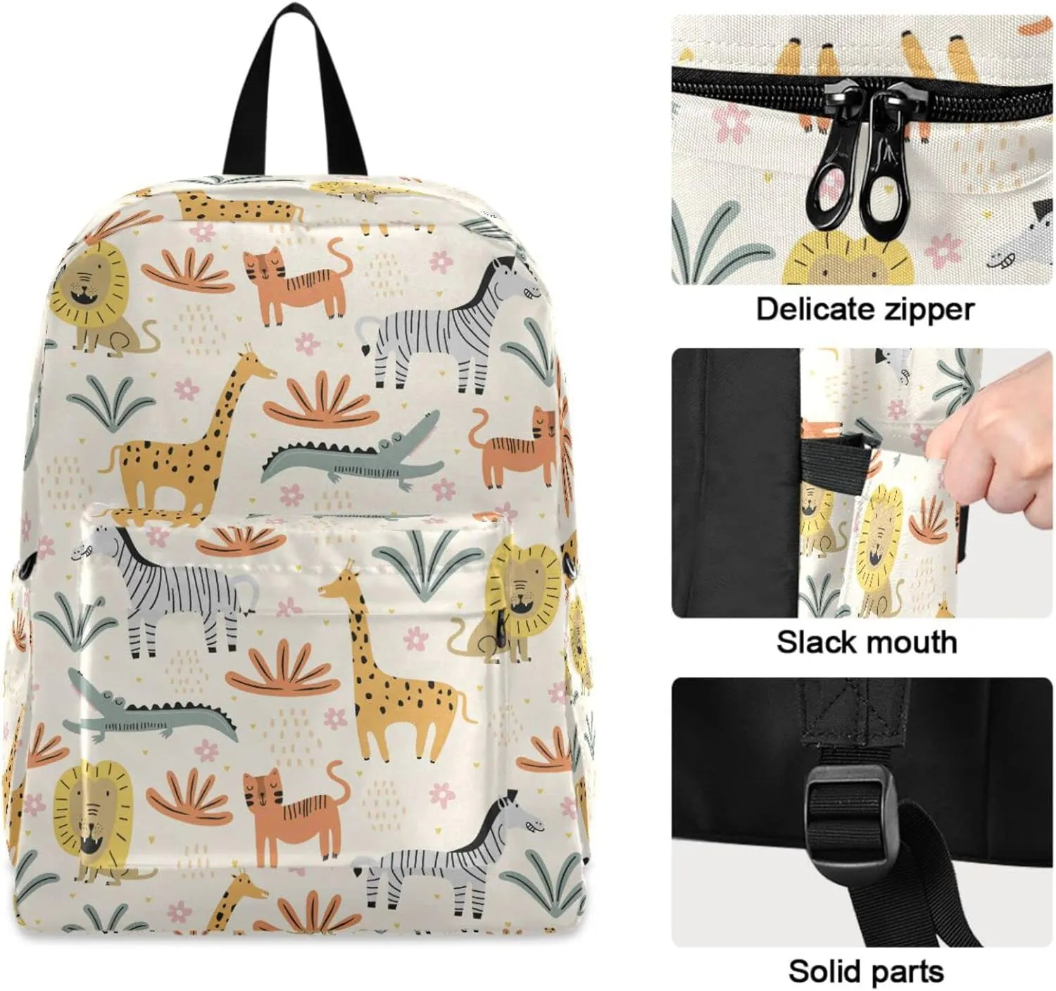 Cute Wild Animals Giraffe Zebra Childish Large Durable Laptop Backpack, Portable Travel Bag for Boys Girls School Bookbag Work Fit 15.6 Inch Notebook