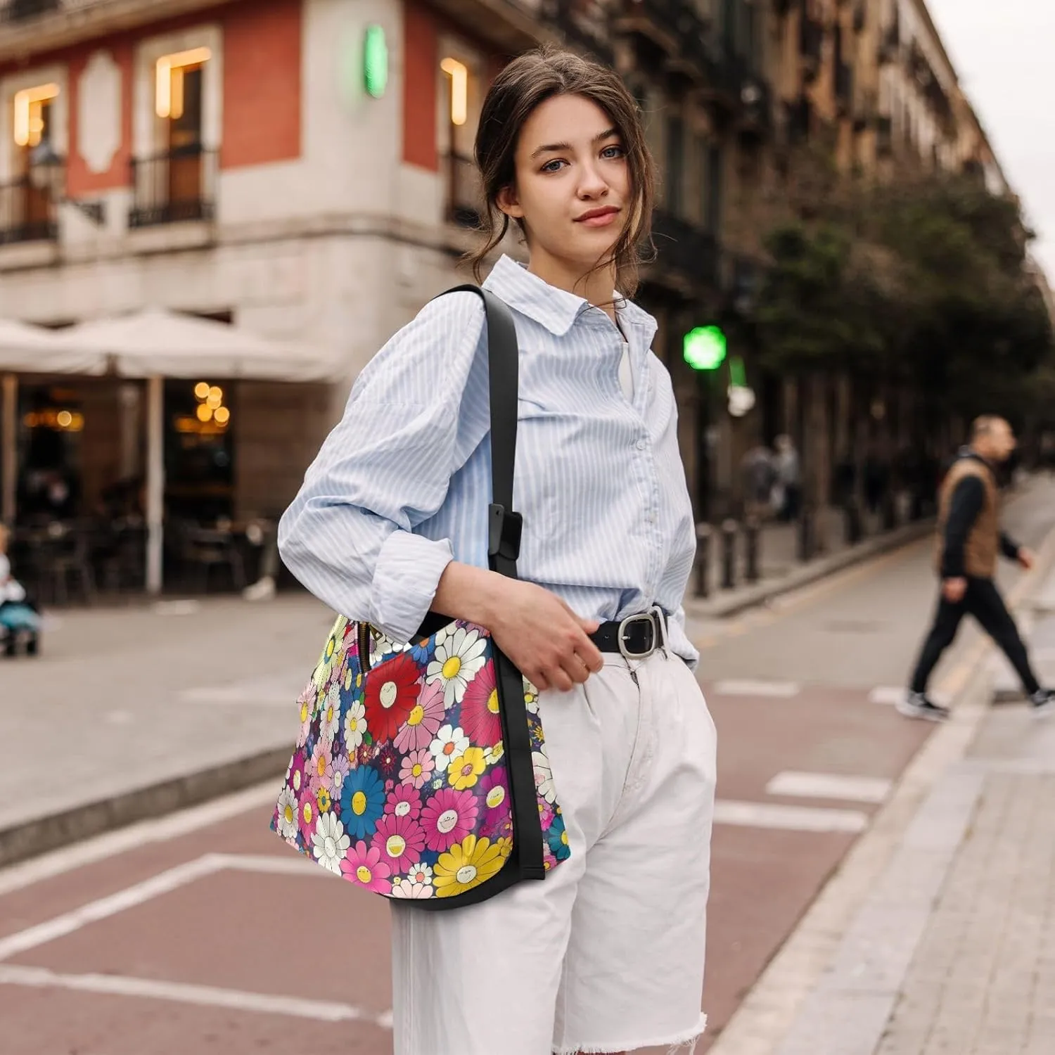 Daisy Print Sling Bag for Women Crossbody Purse Leather Shoulder Handbag Purses for Women with Adjustable Wide Strap