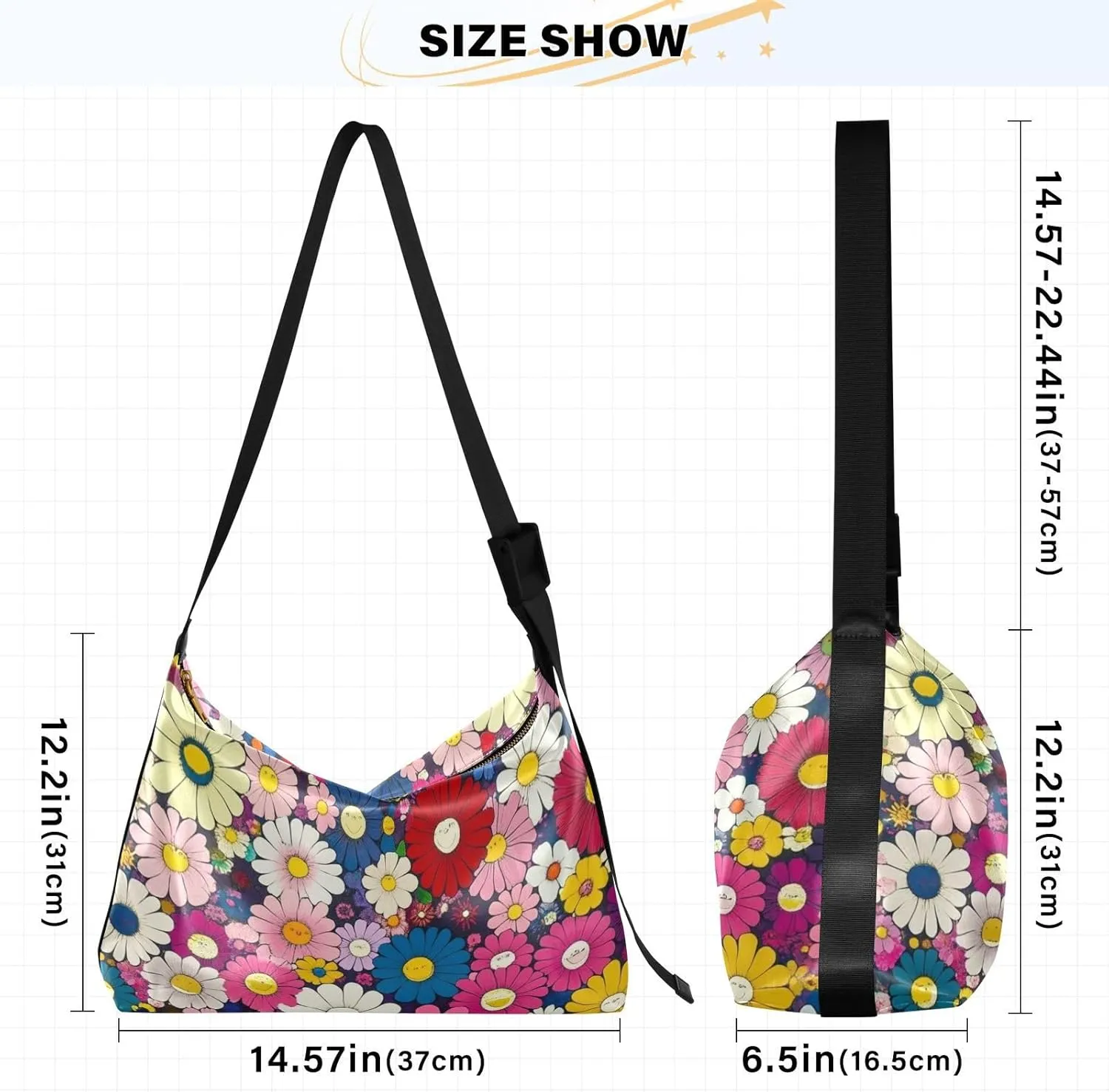 Daisy Print Sling Bag for Women Crossbody Purse Leather Shoulder Handbag Purses for Women with Adjustable Wide Strap