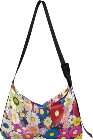 Daisy Print Sling Bag for Women Crossbody Purse Leather Shoulder Handbag Purses for Women with Adjustable Wide Strap