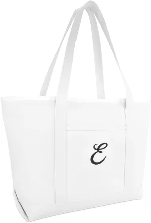 DALIX Large Canvas Tote Bag for Women Work Bag Beach Totes Monogrammed White A - Z