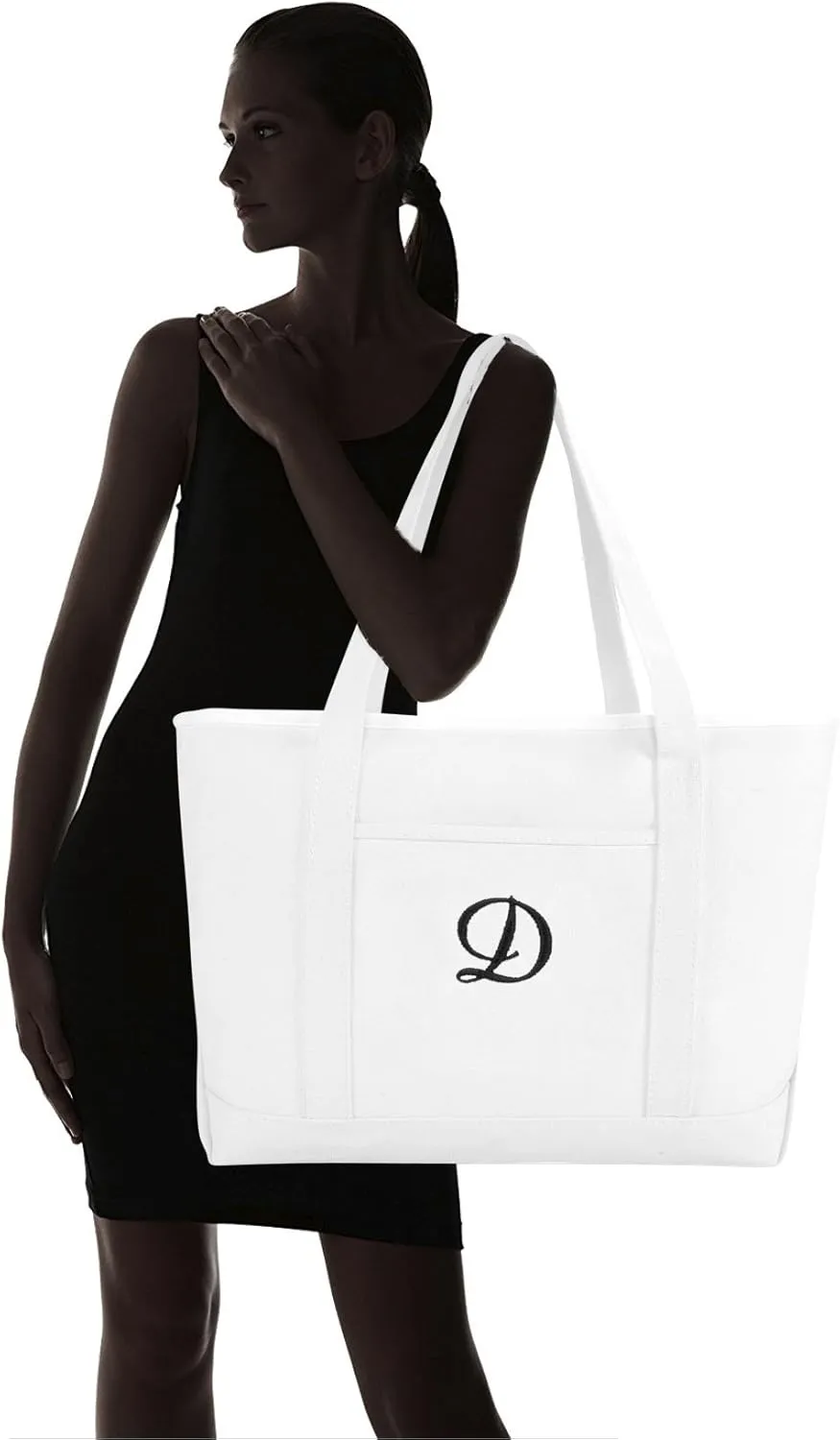 DALIX Large Canvas Tote Bag for Women Work Bag Beach Totes Monogrammed White A - Z