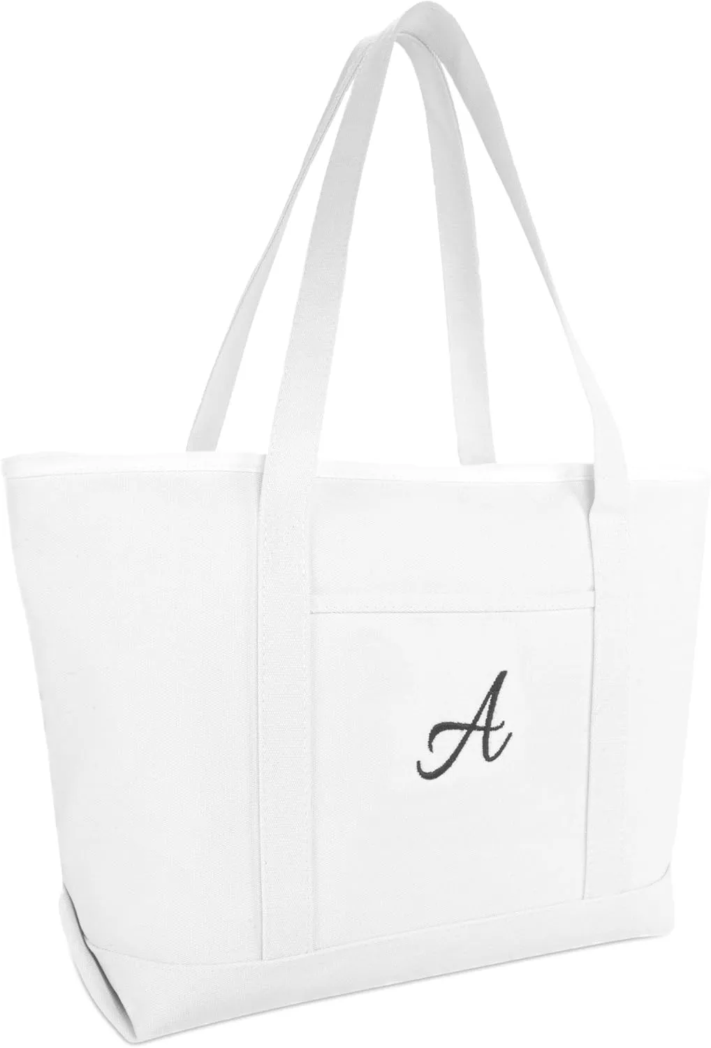 DALIX Large Canvas Tote Bag for Women Work Bag Beach Totes Monogrammed White A - Z