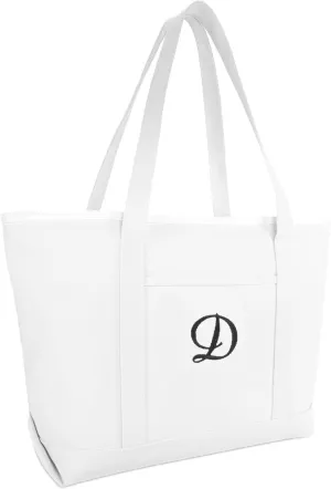 DALIX Large Canvas Tote Bag for Women Work Bag Beach Totes Monogrammed White A - Z