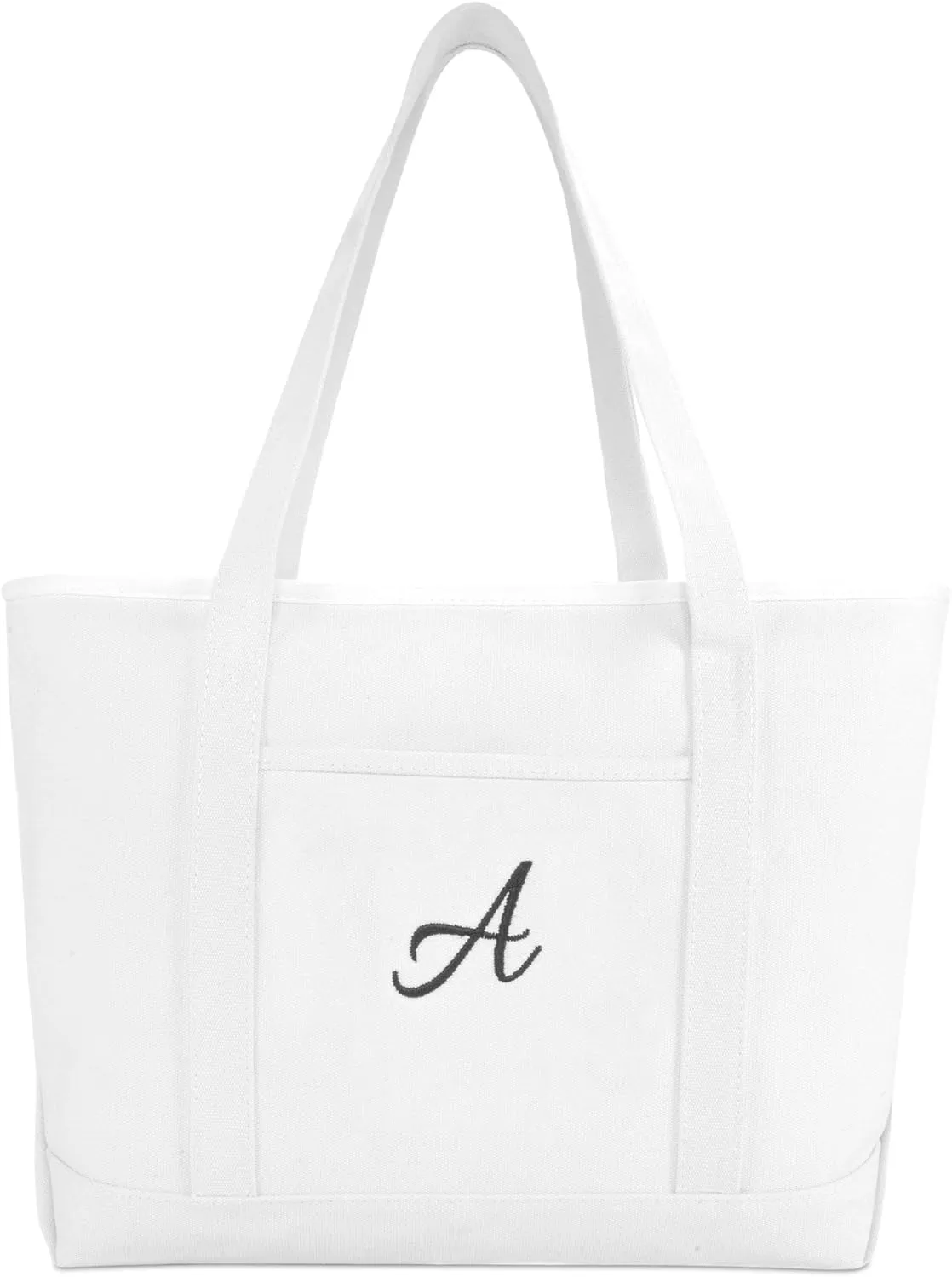 DALIX Large Canvas Tote Bag for Women Work Bag Beach Totes Monogrammed White A - Z
