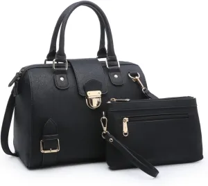 Dasein Women Barrel Handbags Fashion Satchel Bags Top Handle Shoulder Purses Vegan Leather Work Tote