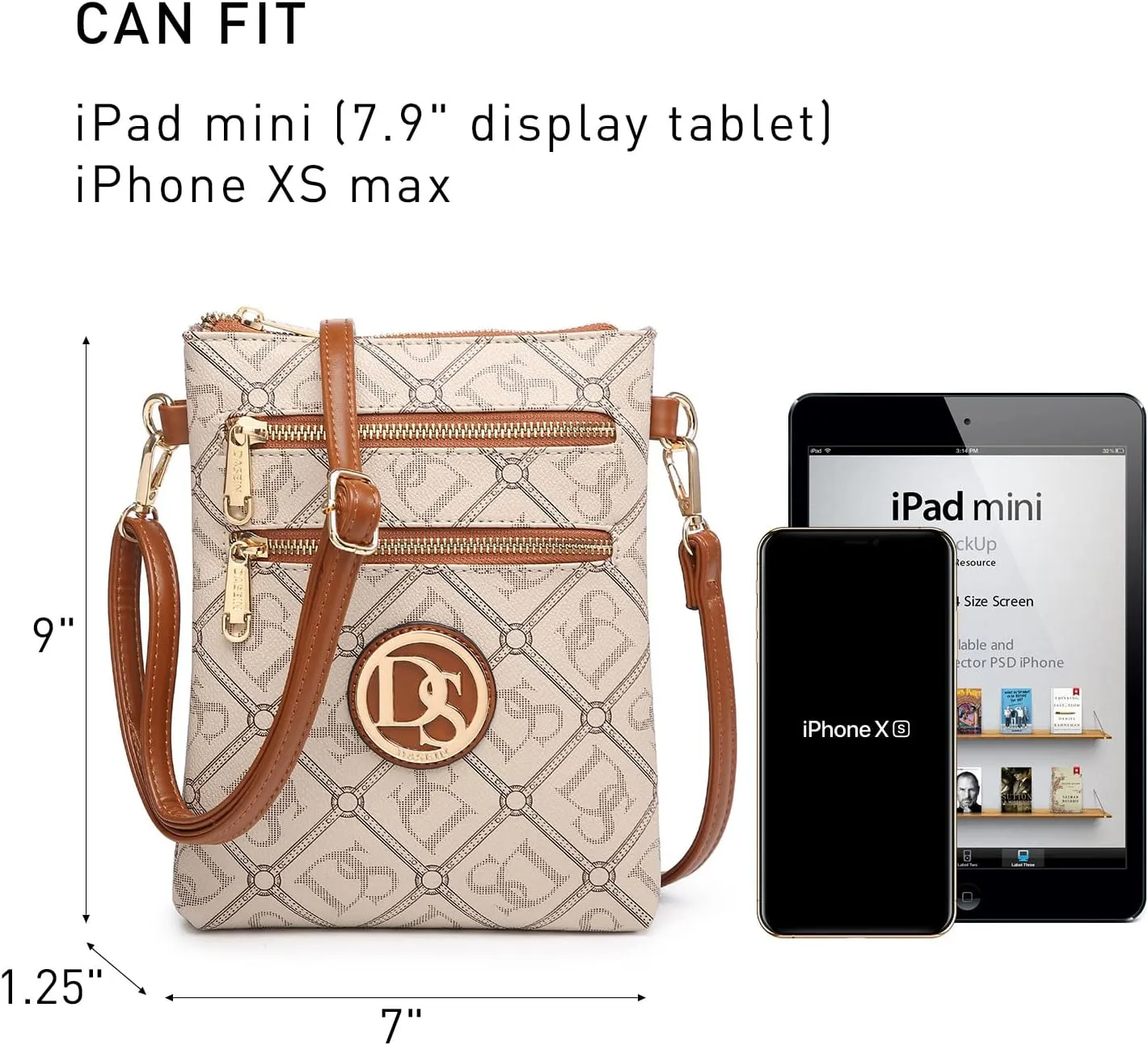 Dasein Women Small Crossbody Bag Lightweight Shoulder Purses Multi Zipper Pockets Phone Purse Handbag