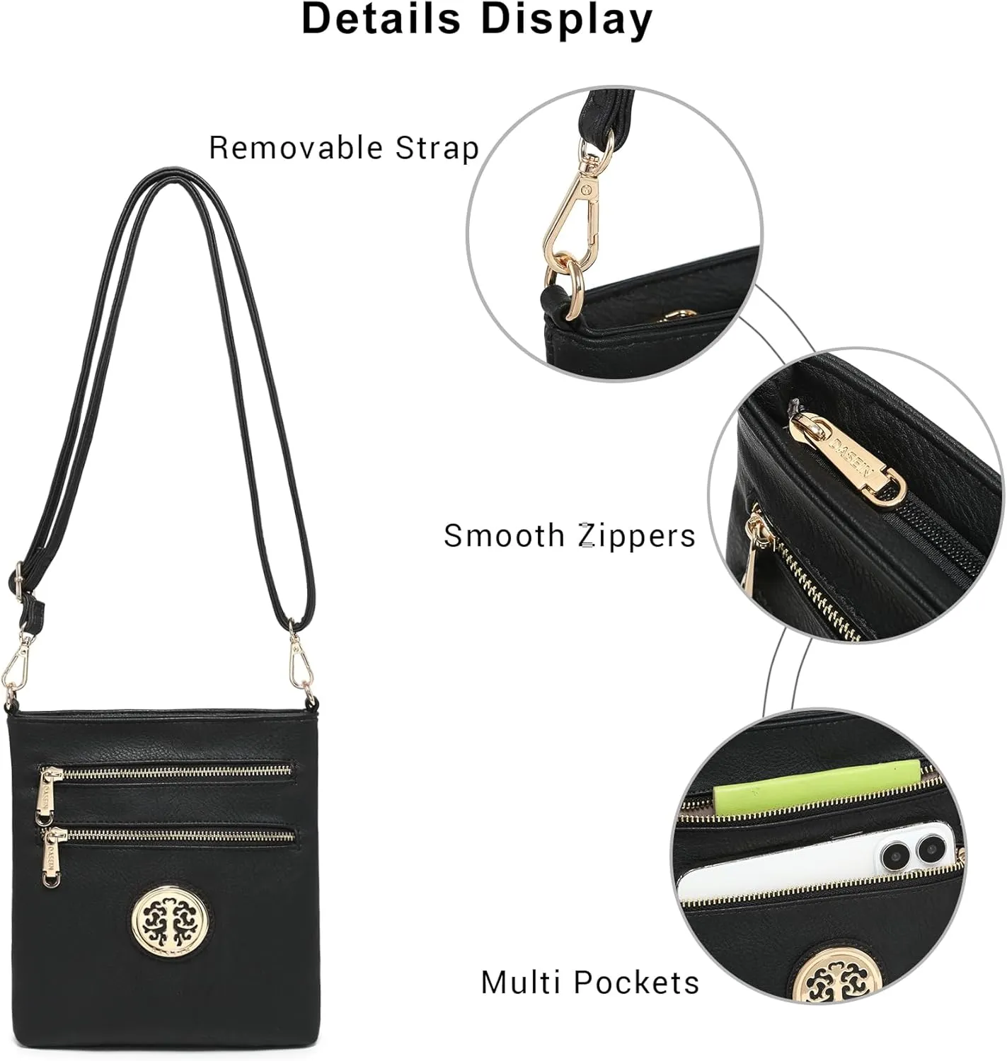 Dasein Women Small Crossbody Bag Lightweight Shoulder Purses Multi Zipper Pockets Phone Purse Handbag