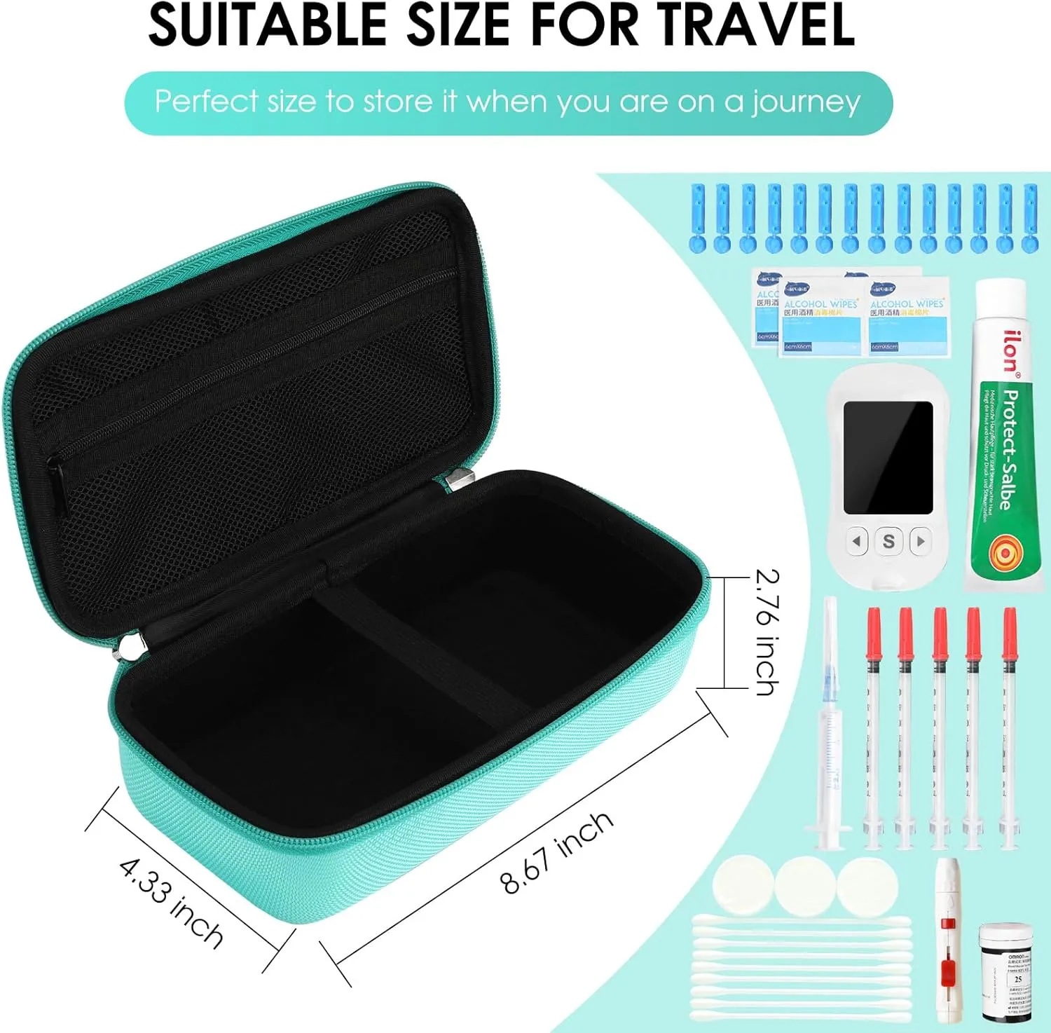 Diabetic Travel Case for Supplies - Portable Diabetes Carrying Case for Glucose Monitor, Insulin Pens, Test Strips, Lancets
