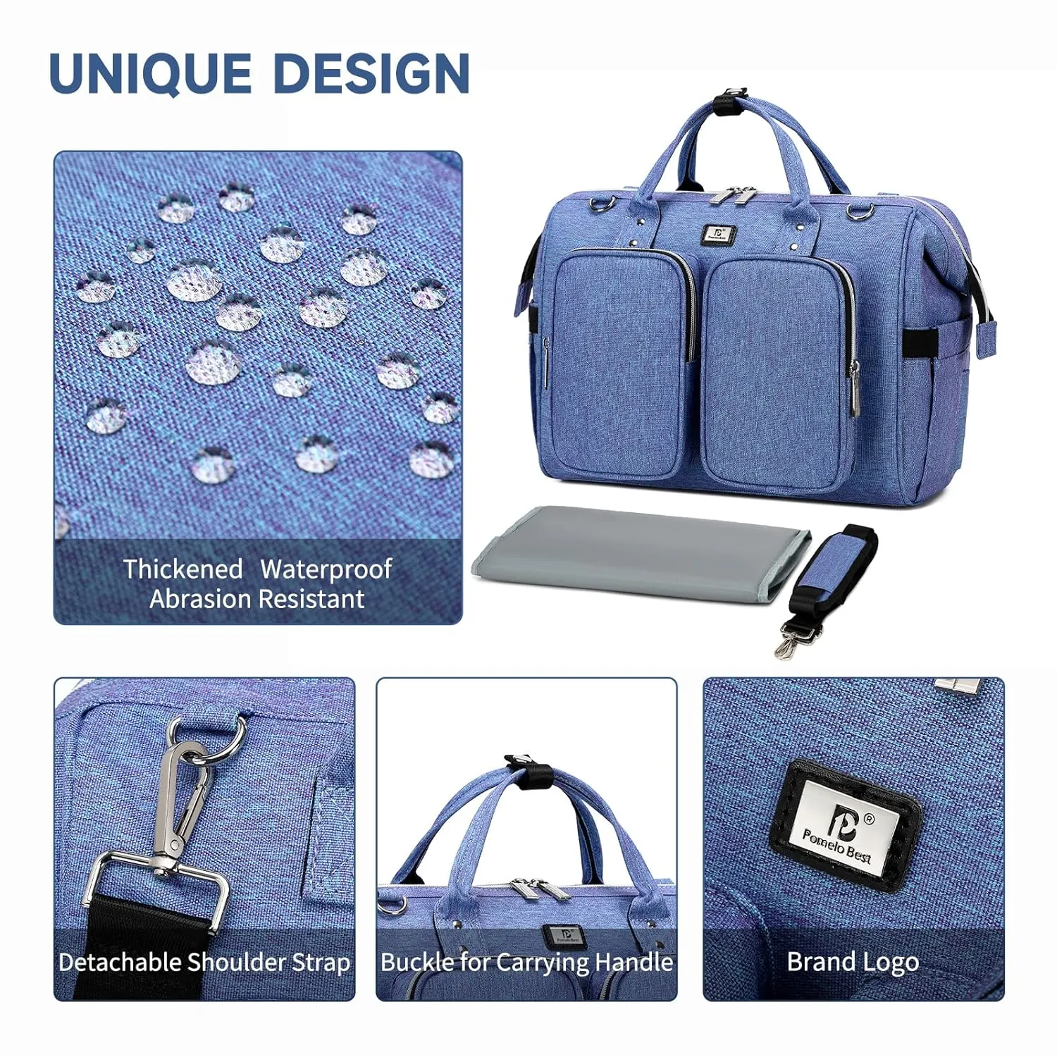 Diaper Bag Totes with Changing Pad & Stroller Straps, Large Portable Newborn Baby Bags, Unisex and Stylish Travel Diaper Backpacks for Mom and Dad (Bluish violet)