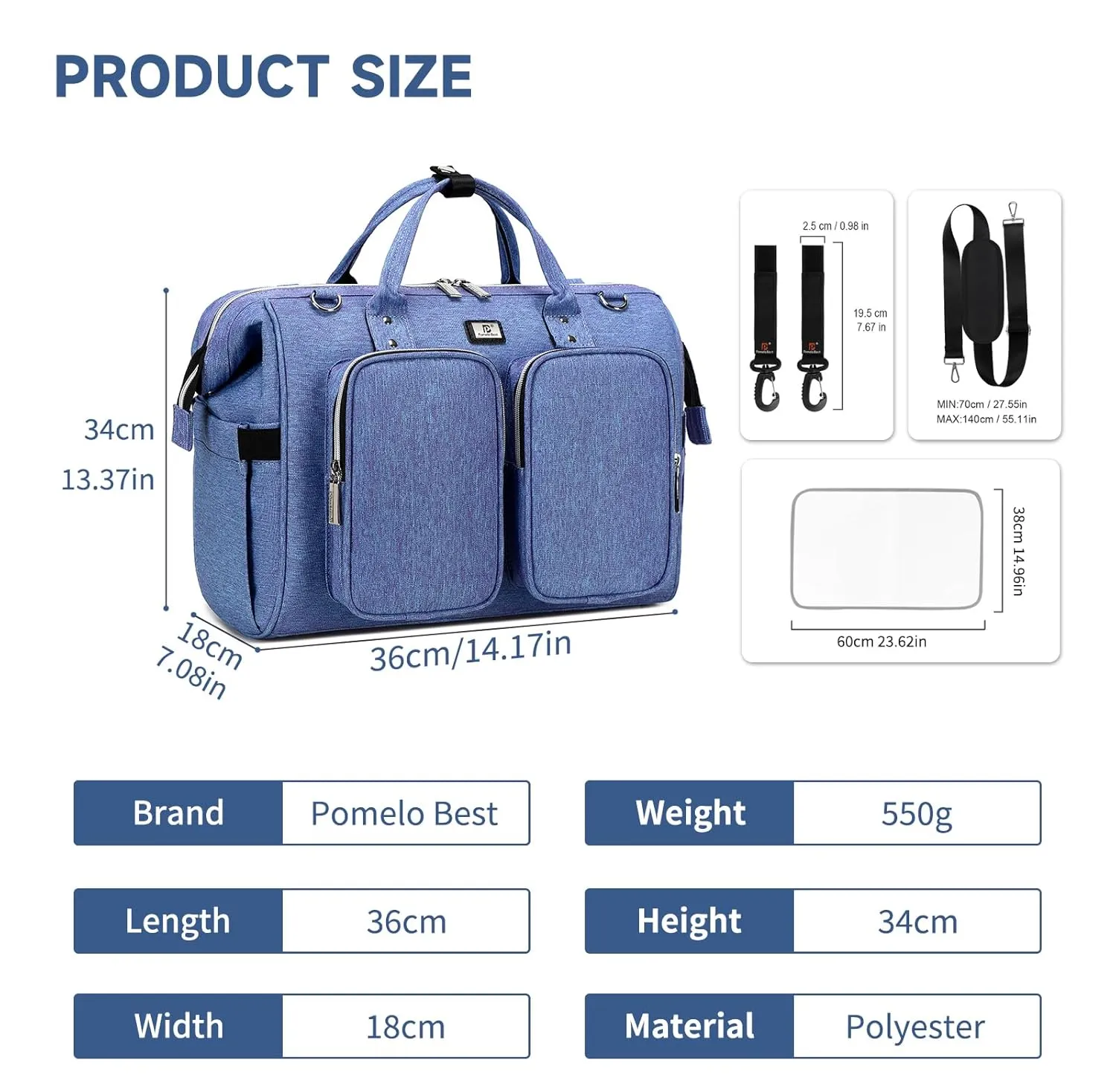 Diaper Bag Totes with Changing Pad & Stroller Straps, Large Portable Newborn Baby Bags, Unisex and Stylish Travel Diaper Backpacks for Mom and Dad (Bluish violet)
