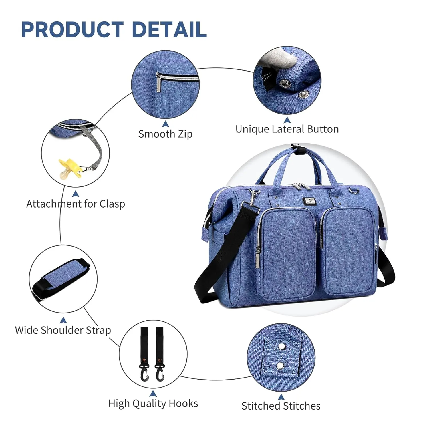 Diaper Bag Totes with Changing Pad & Stroller Straps, Large Portable Newborn Baby Bags, Unisex and Stylish Travel Diaper Backpacks for Mom and Dad (Bluish violet)