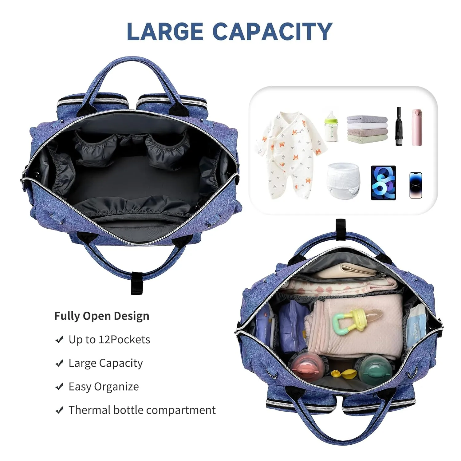 Diaper Bag Totes with Changing Pad & Stroller Straps, Large Portable Newborn Baby Bags, Unisex and Stylish Travel Diaper Backpacks for Mom and Dad (Bluish violet)