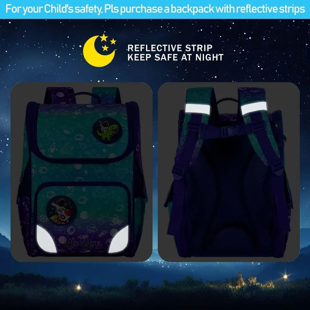 Dinosaur Backpack for Boys, 15" Preschool Bookbag with Lunch Box for Kids, 3PCS Astronaut Shcool Bag Set for Elementary Toddler