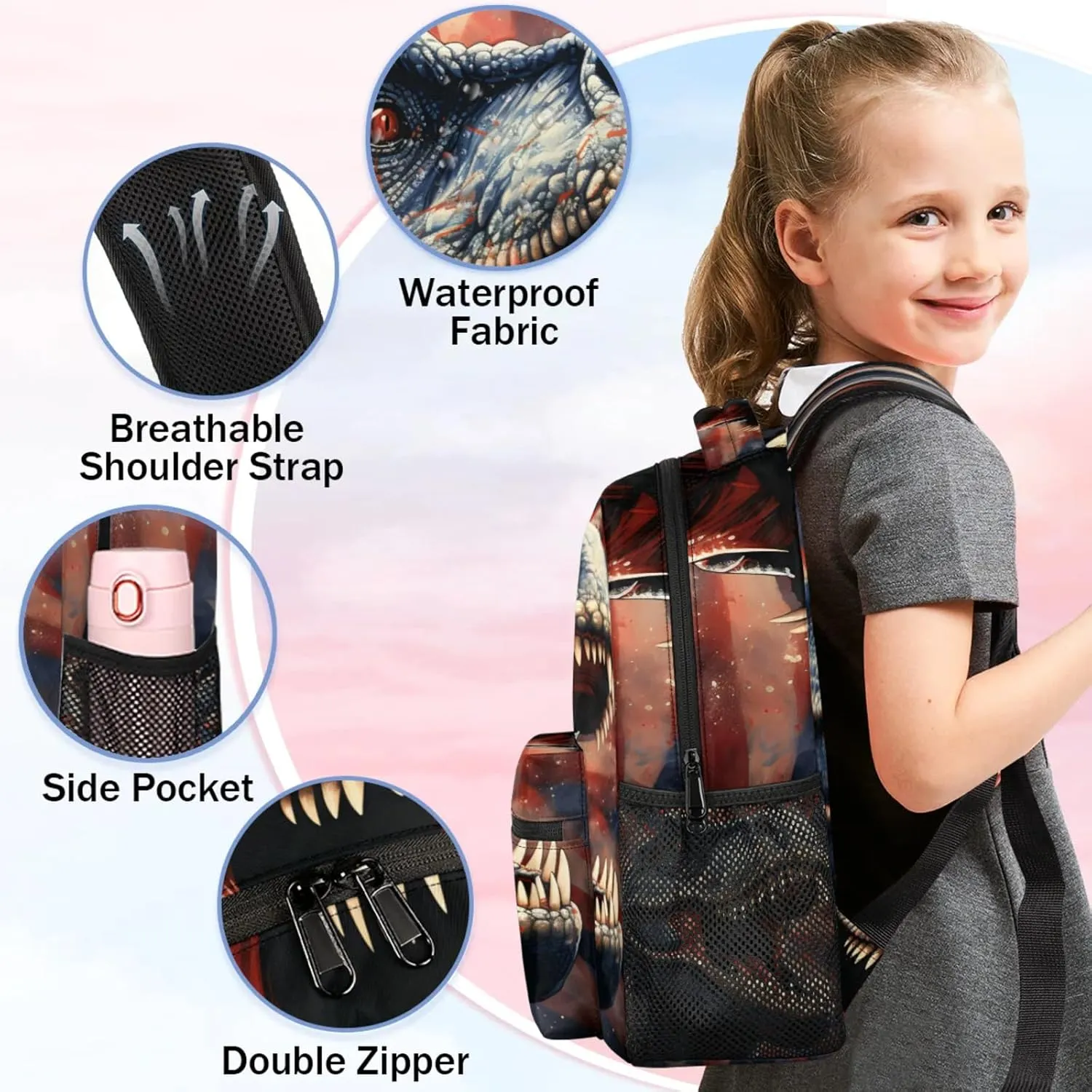 Dinosaur Theme Large Backpack Fashion Travel Backpacks for Business Women Men Casual Laptop Bag Waterproof Lightweight Shoulder Bags 16in