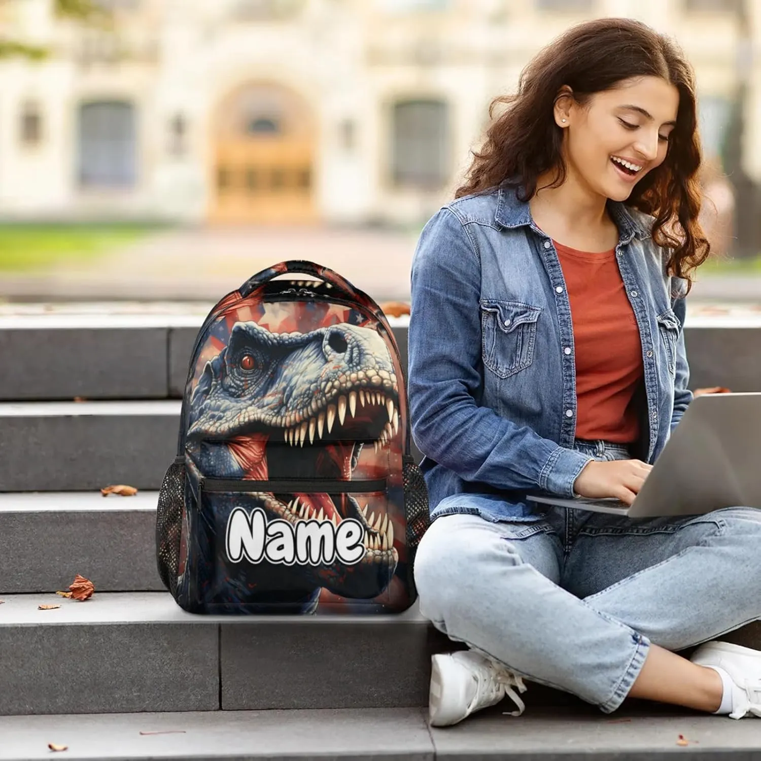Dinosaur Theme Large Backpack Fashion Travel Backpacks for Business Women Men Casual Laptop Bag Waterproof Lightweight Shoulder Bags 16in