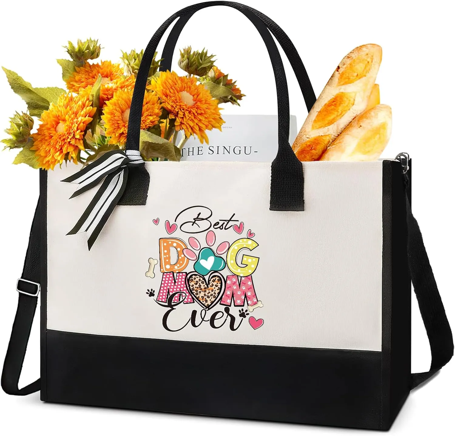 Dog Mom Tote Bag - Personalized Totes Gifts for Women Reusable Storage Handbag for Dogs Lover Girls Mama Her Birthday Mother's Day Graduation Appreciation Gift Party Beach Travel Accessories